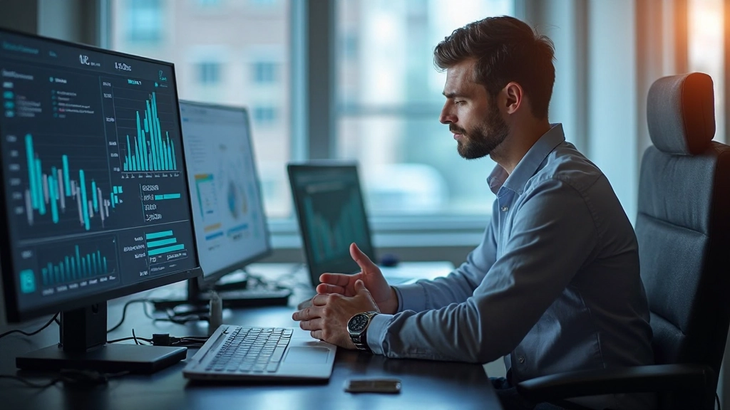 Аналитик изучает диаграммы онлайн-каналов маркетинга на мониторе