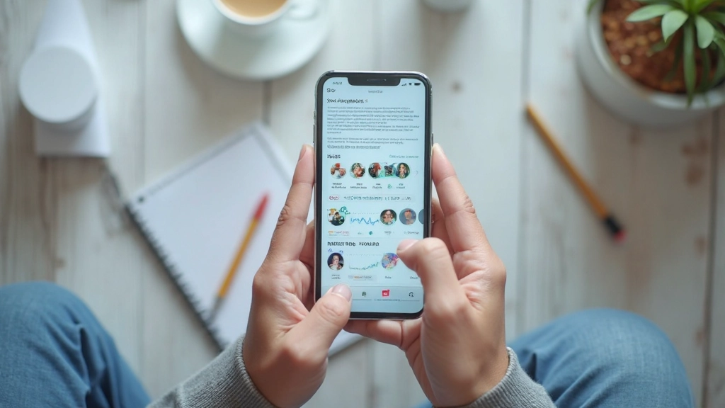 Смартфон с открытыми социальными сетями и графиками взаимодействия