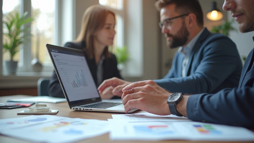 Команда маркетинга планирует стратегию социальных сетей у стола с ноутбуком и графиками
