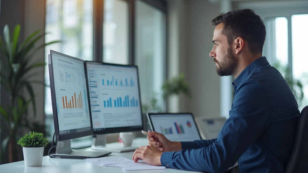 Маркетолог изучает различные онлайн-каналы на мониторе компьютера